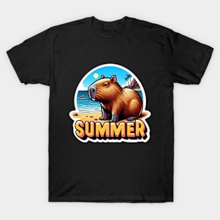 Cute summer capybara on the beach T-Shirt